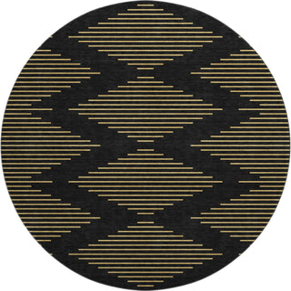Piper Looms Mayfield Geometric AMF1017 Black Machine Washable Area Rug Round Main Image