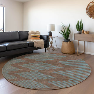 Piper Looms Mayfield Geometric AMF1017 Brown Machine Washable Area Rug Round Lifestyle Image Feature