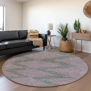 Piper Looms Mayfield Geometric AMF1017 Gray Machine Washable Area Rug Round Lifestyle Image Feature