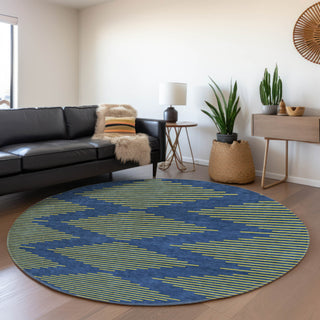 Piper Looms Mayfield Geometric AMF1017 Navy Machine Washable Area Rug Round Lifestyle Image Feature