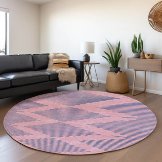Piper Looms Mayfield Geometric AMF1017 Pink Machine Washable Area Rug Round Lifestyle Image Feature