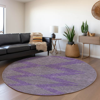 Piper Looms Mayfield Geometric AMF1017 Purple Machine Washable Area Rug Round Lifestyle Image Feature