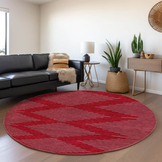 Piper Looms Mayfield Geometric AMF1017 Red Machine Washable Area Rug Round Lifestyle Image Feature