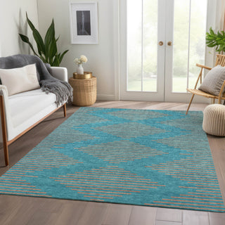 Piper Looms Mayfield Geometric AMF1017 Teal Machine Washable Area Rug Lifestyle Image Feature