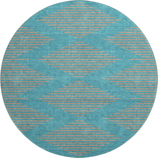 Piper Looms Mayfield Geometric AMF1017 Teal Machine Washable Area Rug Round Main Image