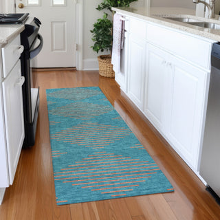 Piper Looms Mayfield Geometric AMF1017 Teal Machine Washable Area Rug Runner Lifestyle Image Feature