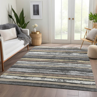 Piper Looms Mayfield Stripes AMF1019 Charcoal Machine Washable Area Rug Lifestyle Image Feature