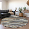 Piper Looms Mayfield Stripes AMF1019 Charcoal Machine Washable Area Rug Round Lifestyle Image Feature