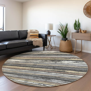 Piper Looms Mayfield Stripes AMF1019 Charcoal Machine Washable Area Rug Round Lifestyle Image Feature