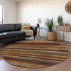Piper Looms Mayfield Stripes AMF1019 Chocolate Machine Washable Area Rug Round Lifestyle Image Feature