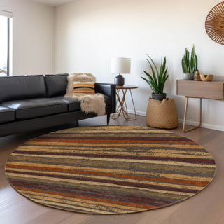 Piper Looms Mayfield Stripes AMF1019 Chocolate Machine Washable Area Rug Round Lifestyle Image Feature