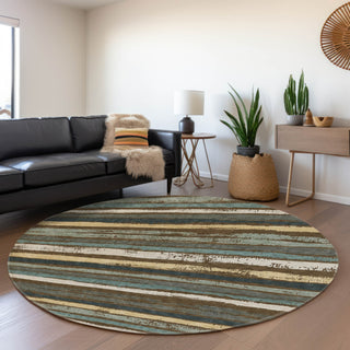Piper Looms Mayfield Stripes AMF1019 Fudge Machine Washable Area Rug Round Lifestyle Image Feature
