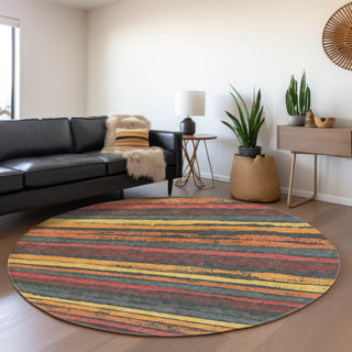Piper Looms Mayfield Stripes AMF1019 Granite Machine Washable Area Rug Round Lifestyle Image Feature