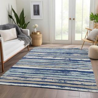Piper Looms Mayfield Stripes AMF1019 Navy Machine Washable Area Rug Lifestyle Image Feature