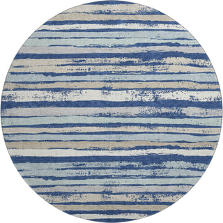 Piper Looms Mayfield Stripes AMF1019 Navy Machine Washable Area Rug Round Main Image