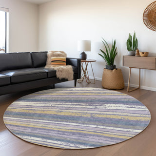 Piper Looms Mayfield Stripes AMF1019 Purple Machine Washable Area Rug Round Lifestyle Image Feature