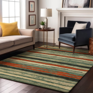 Piper Looms Mayfield Stripes AMF1019 Sage Machine Washable Area Rug Lifestyle Image Feature
