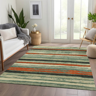 Piper Looms Mayfield Stripes AMF1019 Sage Machine Washable Area Rug Lifestyle Image Feature