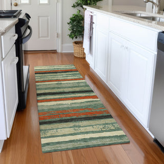 Piper Looms Mayfield Stripes AMF1019 Sage Machine Washable Area Rug Runner Lifestyle Image Feature