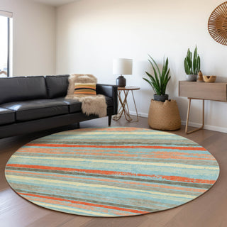 Piper Looms Mayfield Stripes AMF1019 Sky Machine Washable Area Rug Round Lifestyle Image Feature