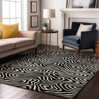Piper Looms Mayfield Swirls AMF1020 Black Machine Washable Area Rug Lifestyle Image Feature
