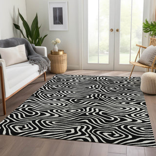 Piper Looms Mayfield Swirls AMF1020 Black Machine Washable Area Rug Lifestyle Image Feature