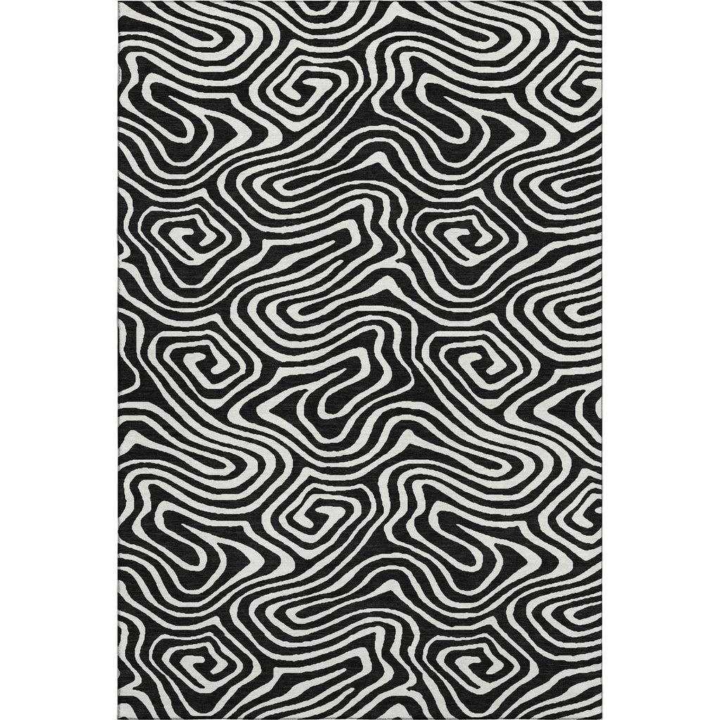 Piper Looms Mayfield Swirls AMF1020 Black Machine Washable Area Rug main image