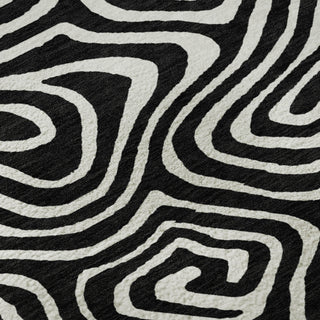 Piper Looms Mayfield Swirls AMF1020 Black Machine Washable Area Rug Swatch Image
