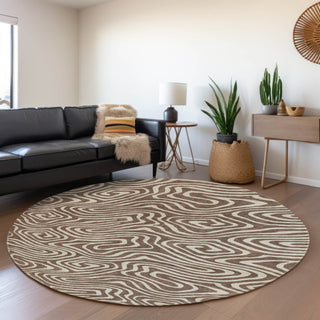 Piper Looms Mayfield Swirls AMF1020 Brown Machine Washable Area Rug Round Lifestyle Image Feature