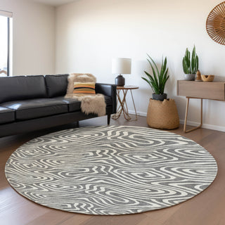 Piper Looms Mayfield Swirls AMF1020 Gray Machine Washable Area Rug Round Lifestyle Image Feature