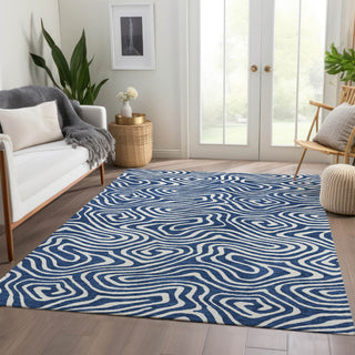 Piper Looms Mayfield Swirls AMF1020 Navy Machine Washable Area Rug Lifestyle Image Feature