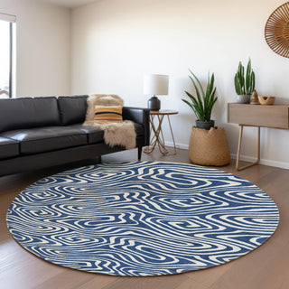 Piper Looms Mayfield Swirls AMF1020 Navy Machine Washable Area Rug Round Lifestyle Image Feature