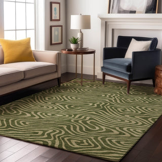 Piper Looms Mayfield Swirls AMF1020 Olive Machine Washable Area Rug Lifestyle Image Feature
