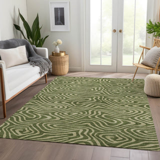 Piper Looms Mayfield Swirls AMF1020 Olive Machine Washable Area Rug Lifestyle Image Feature