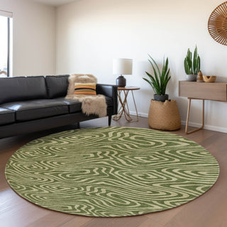 Piper Looms Mayfield Swirls AMF1020 Olive Machine Washable Area Rug Round Lifestyle Image Feature