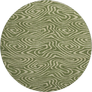 Piper Looms Mayfield Swirls AMF1020 Olive Machine Washable Area Rug Round Main Image