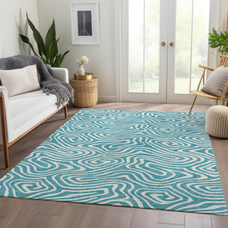 Piper Looms Mayfield Swirls AMF1020 Teal Machine Washable Area Rug Lifestyle Image Feature