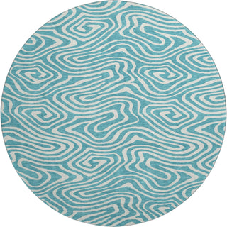 Piper Looms Mayfield Swirls AMF1020 Teal Machine Washable Area Rug Round Main Image