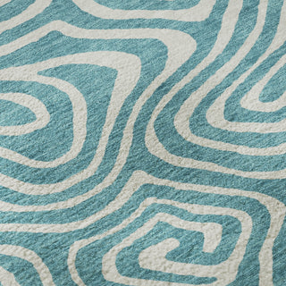 Piper Looms Mayfield Swirls AMF1020 Teal Machine Washable Area Rug Swatch Image