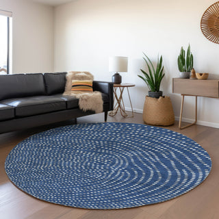 Piper Looms Mayfield Circles AMF1021 Navy Machine Washable Area Rug Round Lifestyle Image Feature