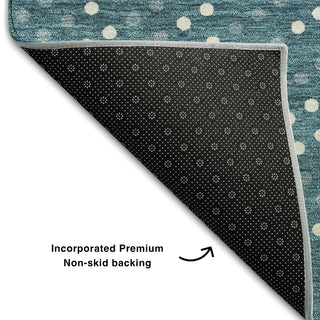 Piper Looms Mayfield Circles AMF1021 Teal Machine Washable Area Rug Backing Image