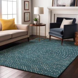 Piper Looms Mayfield Circles AMF1021 Teal Machine Washable Area Rug Lifestyle Image Feature