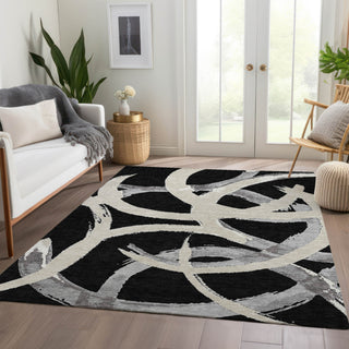 Piper Looms Mayfield Circles AMF1022 Black Machine Washable Area Rug Lifestyle Image Feature