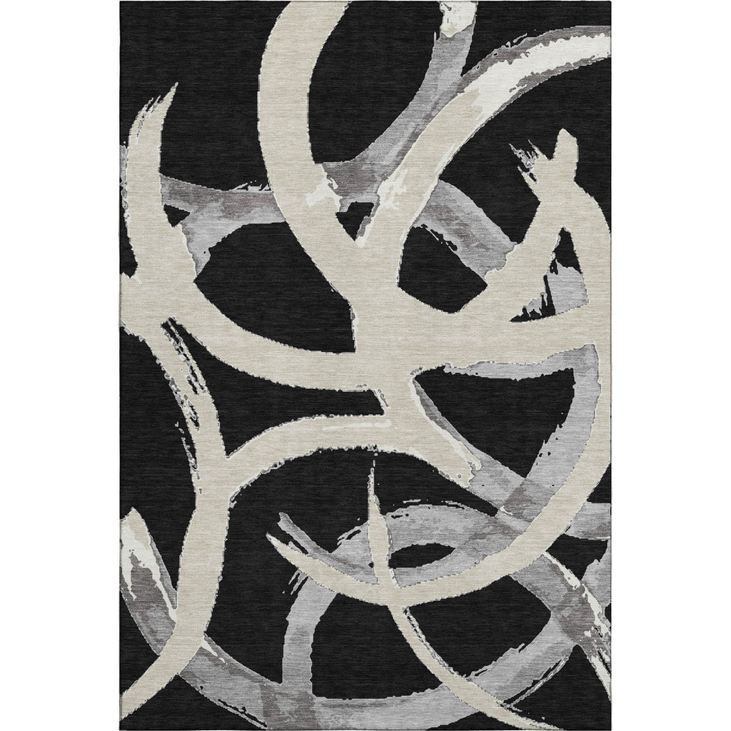 Piper Looms Mayfield Circles AMF1022 Black Machine Washable Area Rug main image