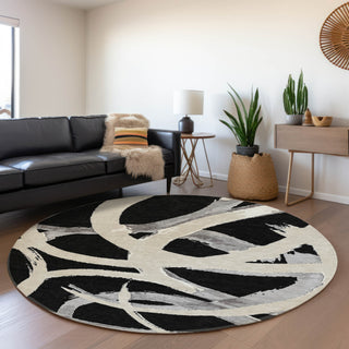 Piper Looms Mayfield Circles AMF1022 Black Machine Washable Area Rug Round Lifestyle Image Feature