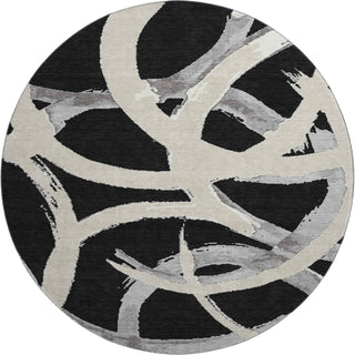 Piper Looms Mayfield Circles AMF1022 Black Machine Washable Area Rug Round Main Image
