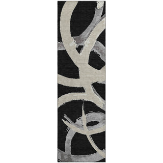 Piper Looms Mayfield Circles AMF1022 Black Machine Washable Area Rug Runner Main Image