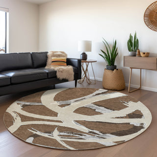 Piper Looms Mayfield Circles AMF1022 Brown Machine Washable Area Rug Round Lifestyle Image Feature