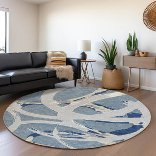 Piper Looms Mayfield Circles AMF1022 Denim Machine Washable Area Rug Round Lifestyle Image Feature