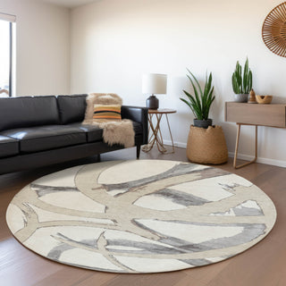 Piper Looms Mayfield Circles AMF1022 Ivory Machine Washable Area Rug Round Lifestyle Image Feature